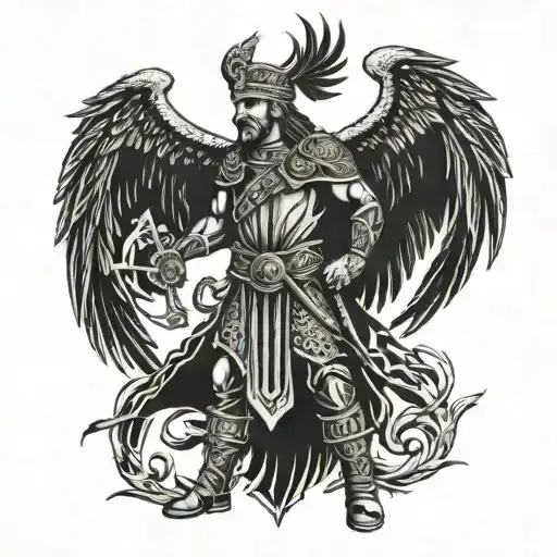 Slavic warrior with eagle wings tattoo design idea