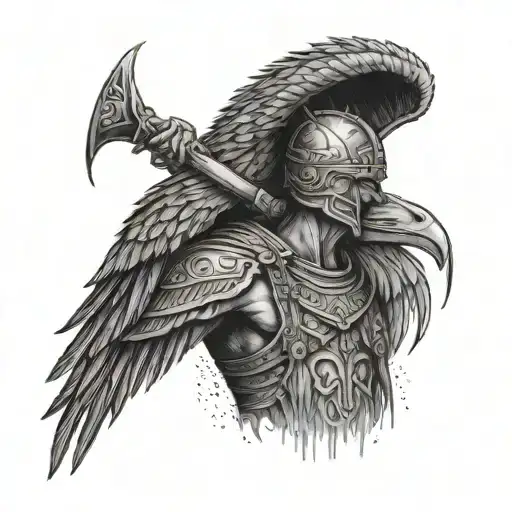 Slavic warrior with eagle wings tattoo design idea