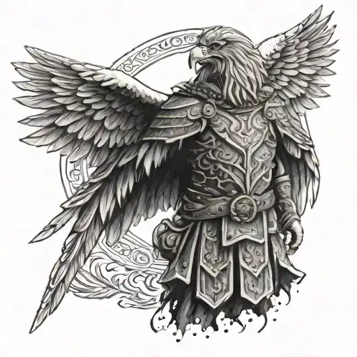 Slavic warrior with eagle wings tattoo design idea