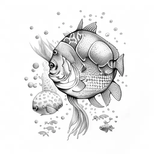 underwater world with fish and mushrooms in space tattoo design idea