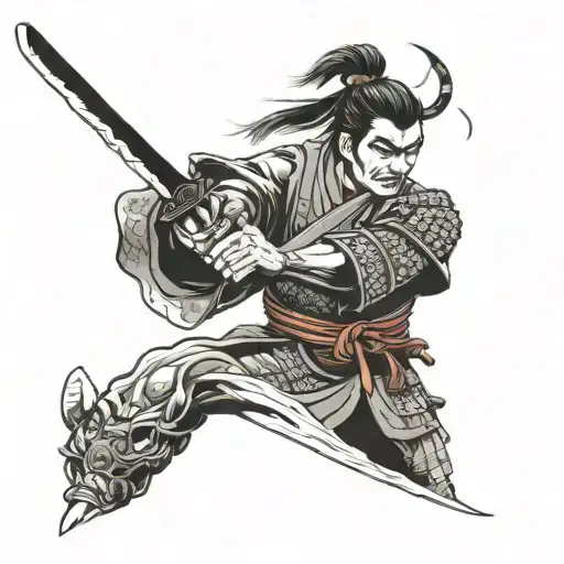samurai warrior wielding a sword tattoo design idea