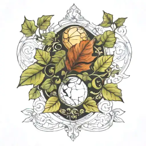 Ivy Leaf, Autumn, and Planet tattoo design idea
