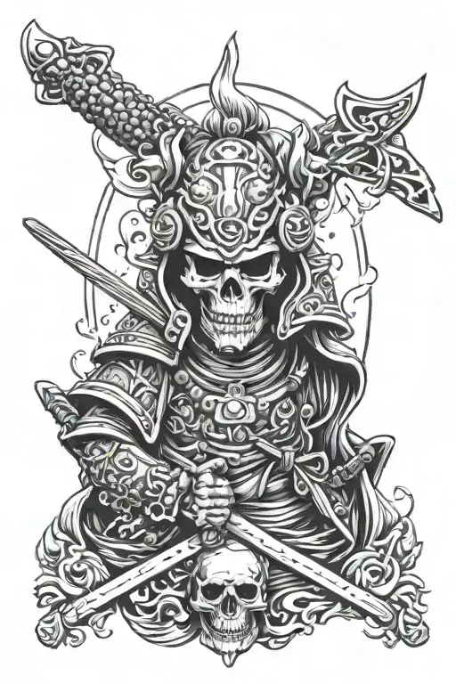 skull samurai space tattoo design idea