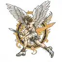 Icarus falling angel with feathers flying tattoo design idea