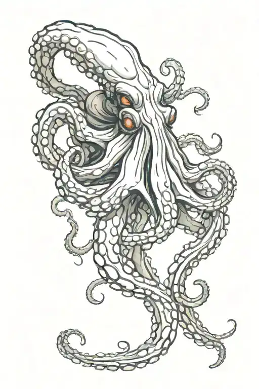 horror dark octopus with bloody streaks from its eyes white dragon tattoo design idea