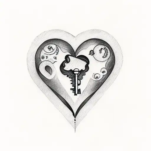 key tattoo with heart tattoo design idea