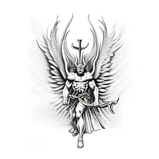 Saint Michael defeating Lucifer  tattoo design idea