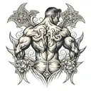 tattoo of a bodybuilder man with a gothic cross on his back tattoo design idea