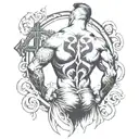 tattoo of a bodybuilder man with a gothic cross on his back tattoo design idea