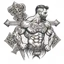 tattoo of a bodybuilder man with a gothic cross on his back tattoo design idea