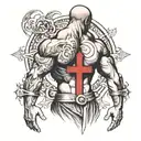 tattoo of a bodybuilder man with a gothic cross on his back tattoo design idea