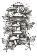 mushroom and dragonflies tattoo design idea