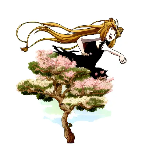 lion with main turning into a willow tree tattoo design idea