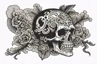 skull death tattoo with owl on top and japanese clouds black and grey tattoo design idea