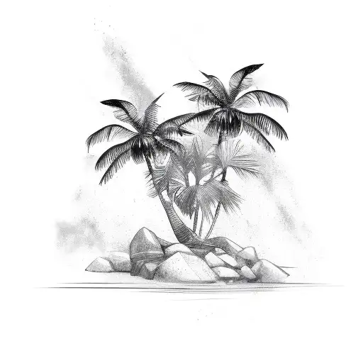 two swords and a palm tree tattoo design idea
