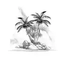 two swords and a palm tree tattoo design idea
