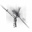 two swords and a palm tree tattoo design idea