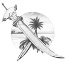two swords and a palm tree tattoo design idea