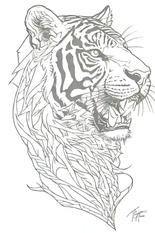 tiger head profile holding tattoo design idea