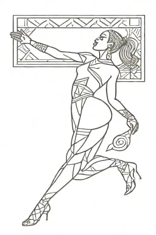 Design a geometric pattern inspired by Ivory Coast culture with a hidden dancer figure tattoo design idea