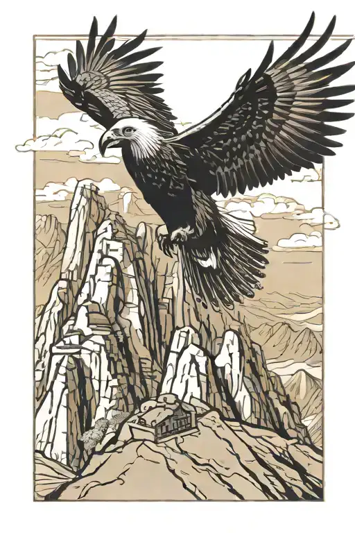 Andean condor, in flight, Machu Picchu background tattoo design idea