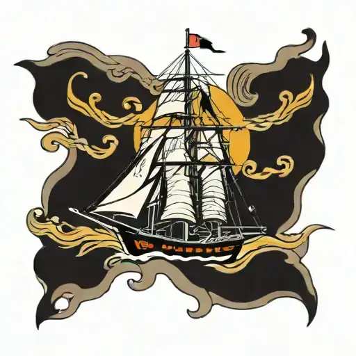 navy sail ship, robot, San Diego tattoo design idea