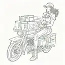 A sketch of a delivery driver wearing a corset while delivering packages tattoo design idea