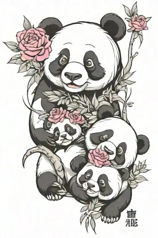 pandas family of 3 tattoo design idea