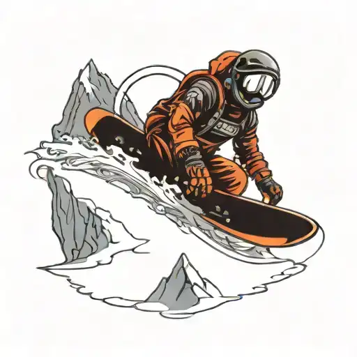 Snowboard mountain space tattoo design idea