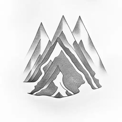 A black-grey tattoo of a majestic mountain range with a small heart hidden within the peaks, symbolizing the client's love for mountains tattoo design idea