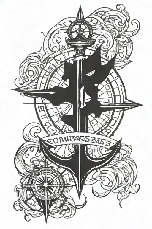 compass rose with anchor intertwined tattoo design idea