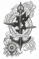 compass rose with anchor intertwined tattoo design idea