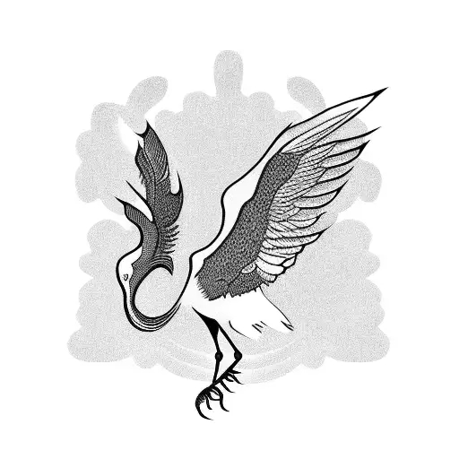 crane flying tattoo design idea