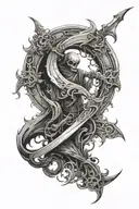 a fantasy tattoo where there is 2 single edged shortswords and a scythe with a sort of filler like smoke or something  tattoo design idea