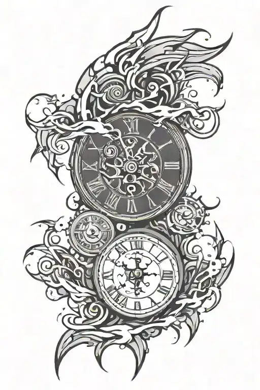 Lightning creating a clock with Roman numerals intertwined tattoo design idea