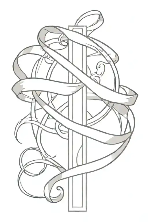 a simple cross with a band swirled around it, then in the middle of the ribbon put the letters VI tattoo design idea