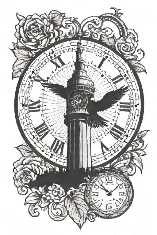 Clock with the words esse quam videri written underneath it. And the CN tower and a cardinal above the clock tattoo design idea