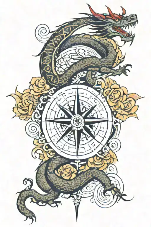 Dragon compass rose tattoo design idea