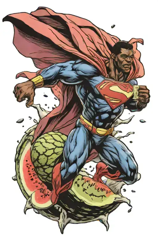 black Superman with watermelon and banana tattoo design idea