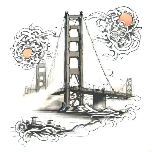 San Francisco Golden Gate Bridge in fog insight a compas tattoo design idea