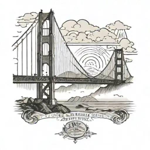 San Francisco Golden Gate Bridge in fog insight a compas tattoo design idea
