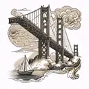 San Francisco Golden Gate Bridge in fog insight a compas tattoo design idea