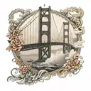 San Francisco Golden Gate Bridge in fog insight a compas tattoo design idea