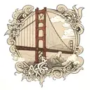 San Francisco Golden Gate Bridge in fog insight a compas tattoo design idea