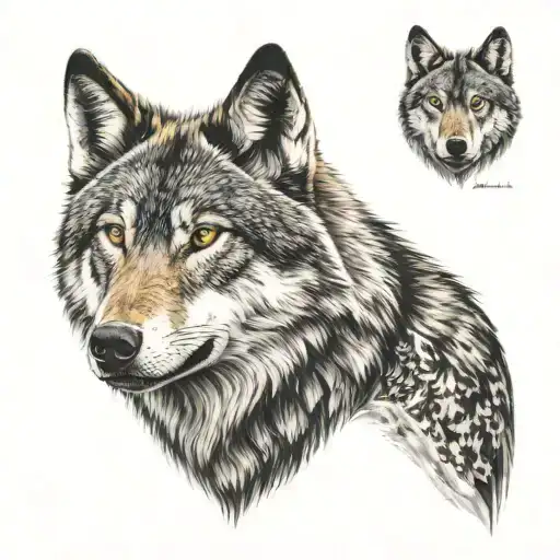 lone wolf head with hazel eyes like fire tattoo design idea
