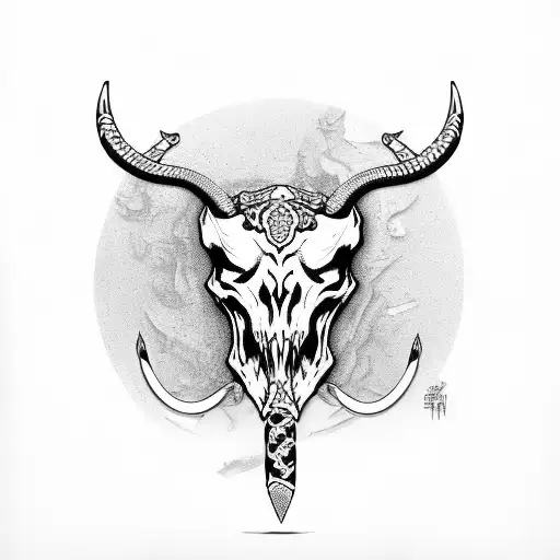 bull skull with snake wrapped around and sword through the middle tattoo design idea