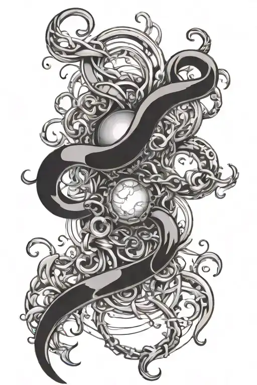 A black chain going from the nipple to the lower abdomen tattoo design idea