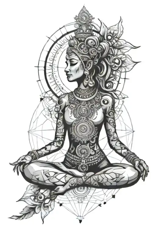 Hinduism tranquility balance mind body tattoo design idea