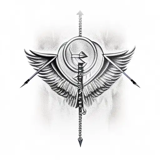 wings surrounding an arrow as a necklace on a wolf tattoo design idea
