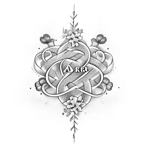 A graceful calligraphy of the word 'sabr' intertwined with delicate flowers tattoo design idea